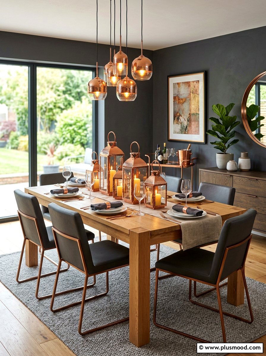 Copper Candle Lantern - 25 summer centerpiece ideas for dining table