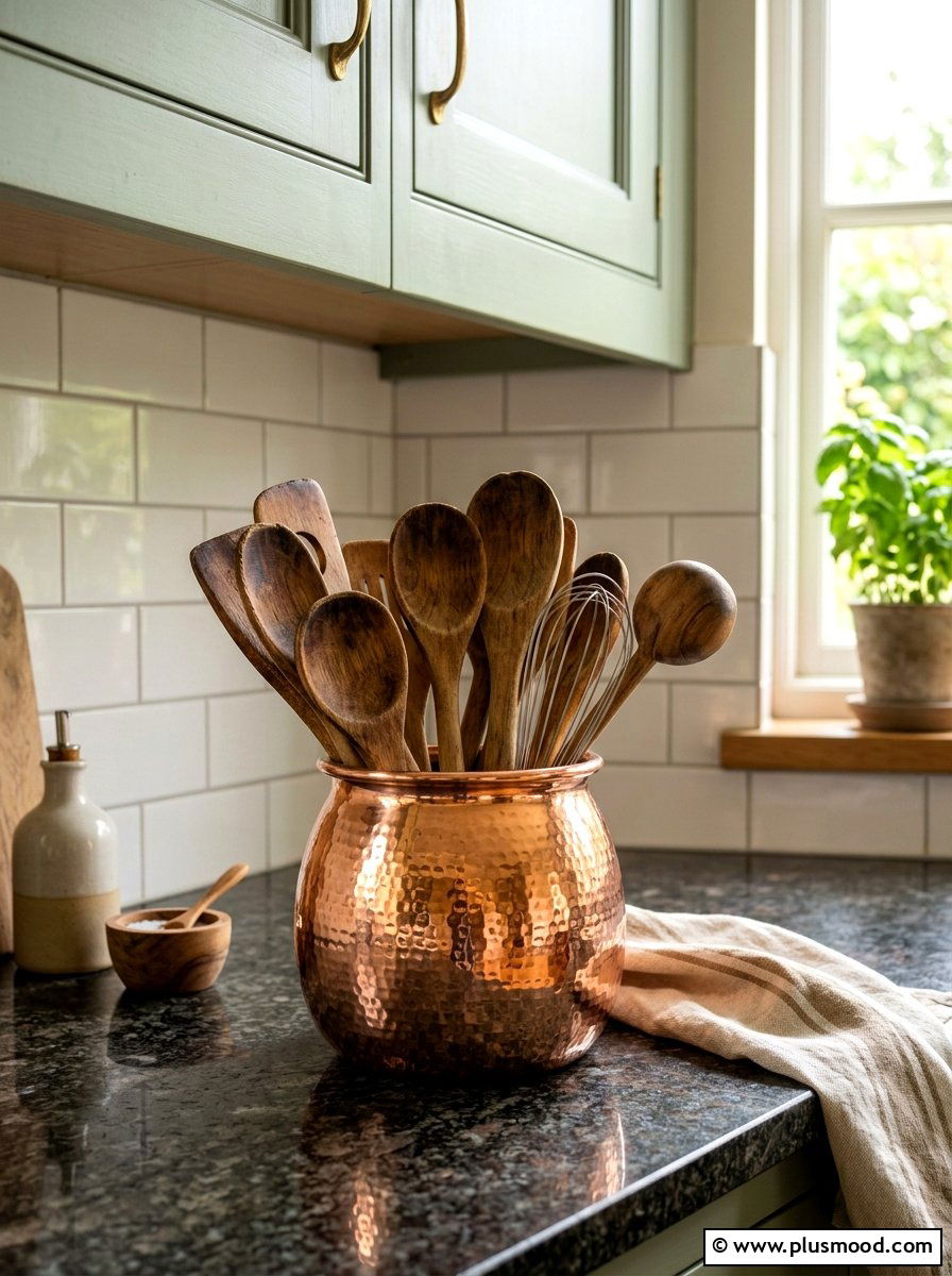 Copper Kitchen Utensil Holder - 25 summer kitchen counter decor ideas