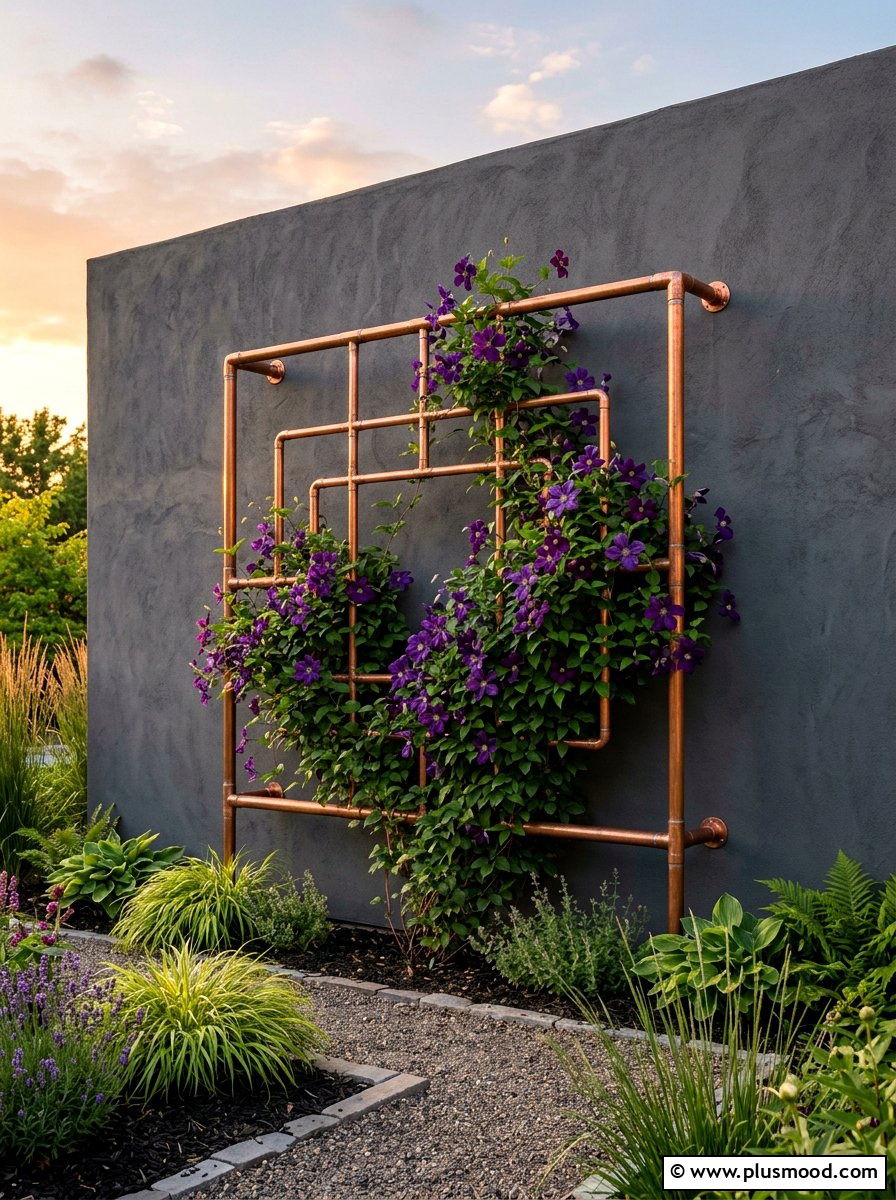 Copper Pipe Garden Trellis - 25 small backyard ideas with vertical garden