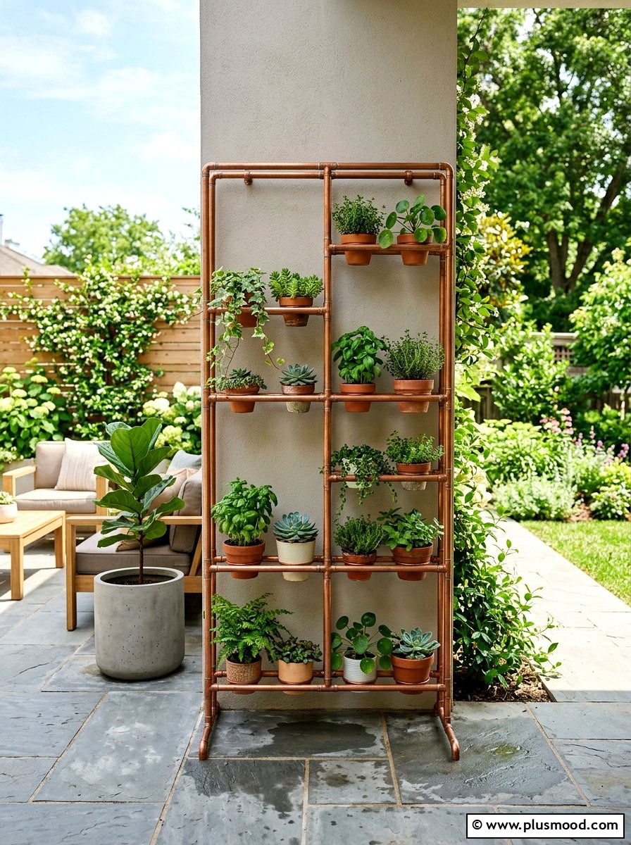 Copper Pipe Plant Stand - 25 outdoor garden decor ideas with vertical garden