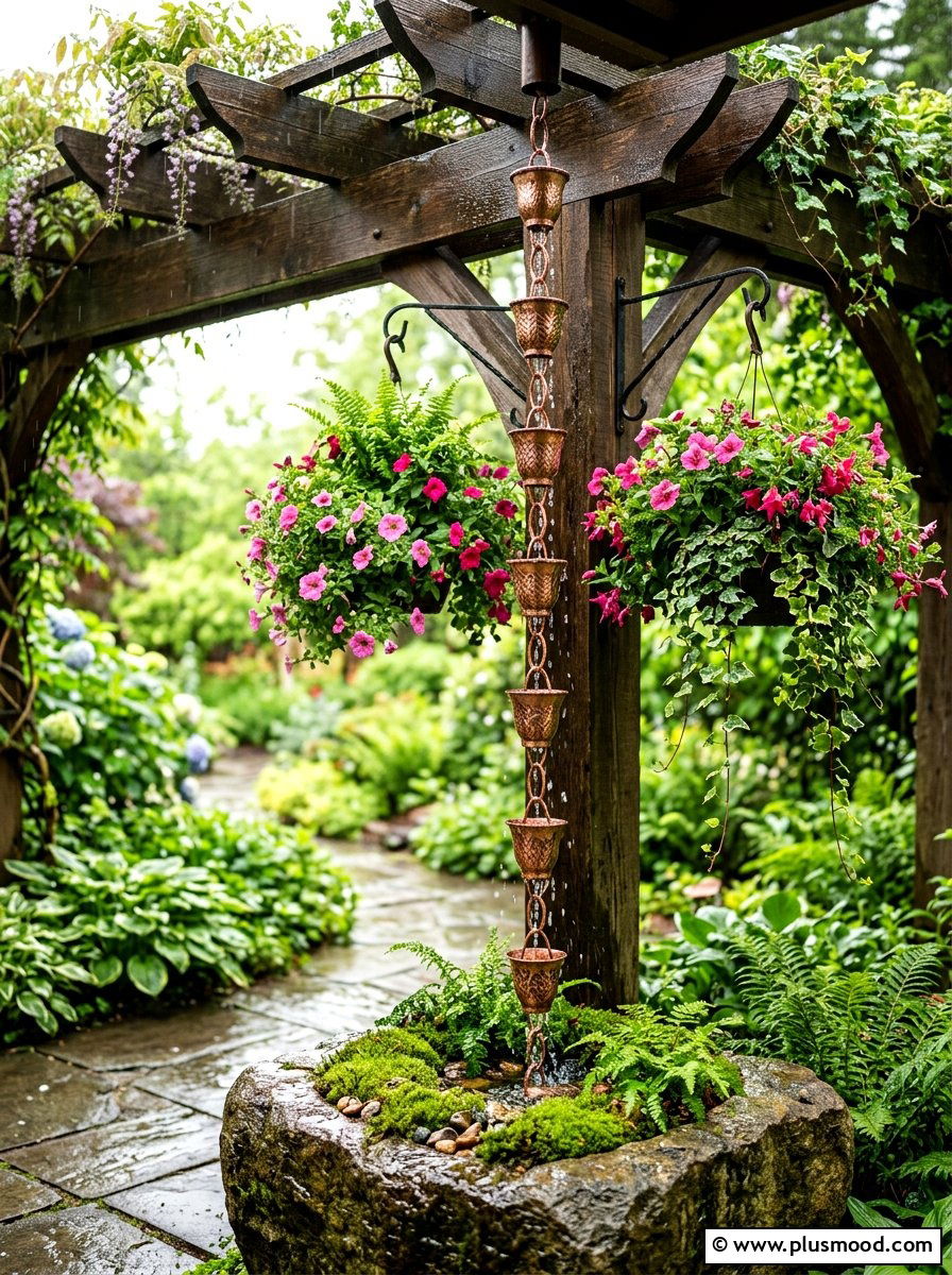 Copper Rain Chain - 25 summer fountain ideas for backyard