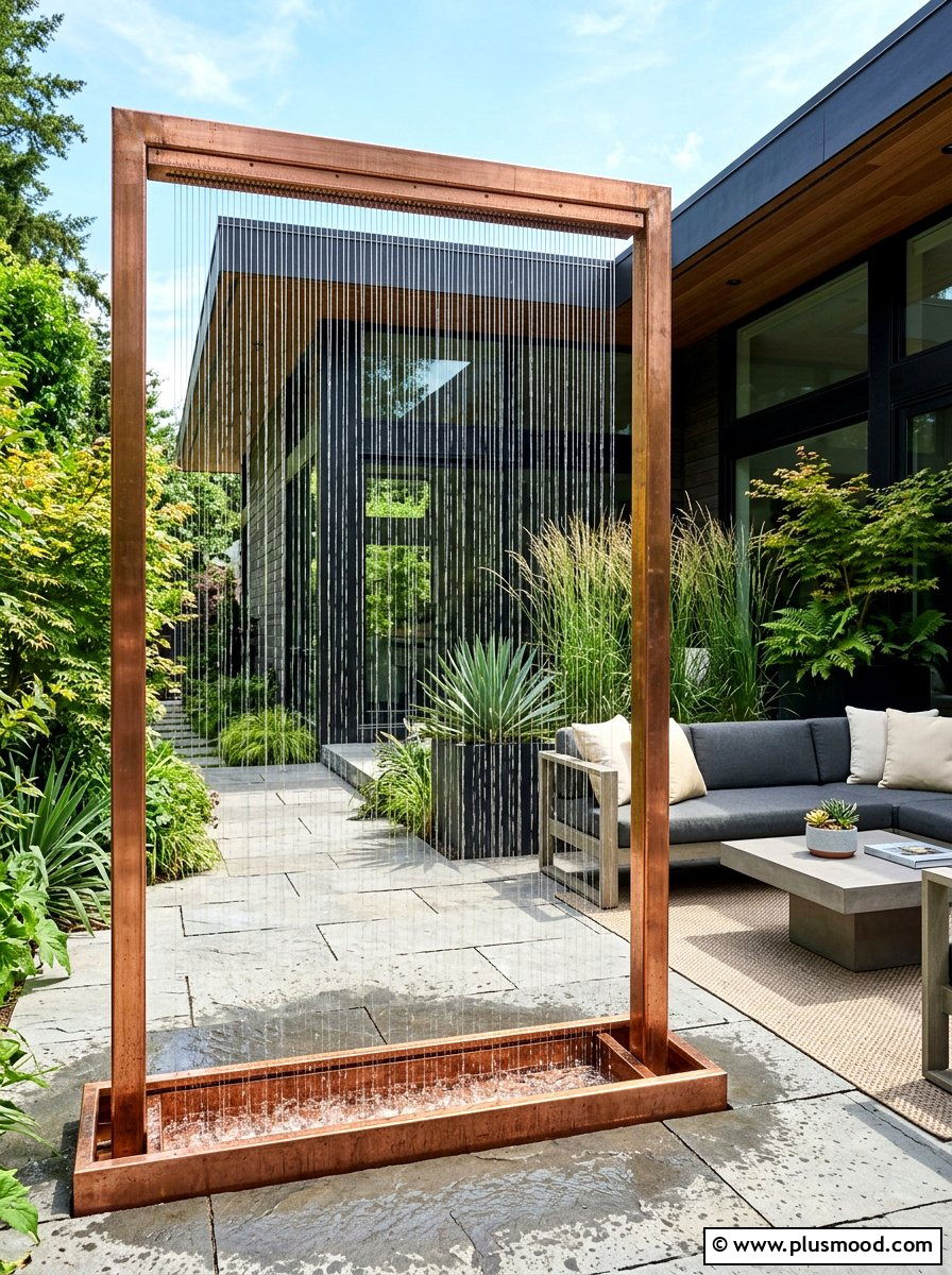 Copper Rain Curtain - 25 summer water feature backyard ideas