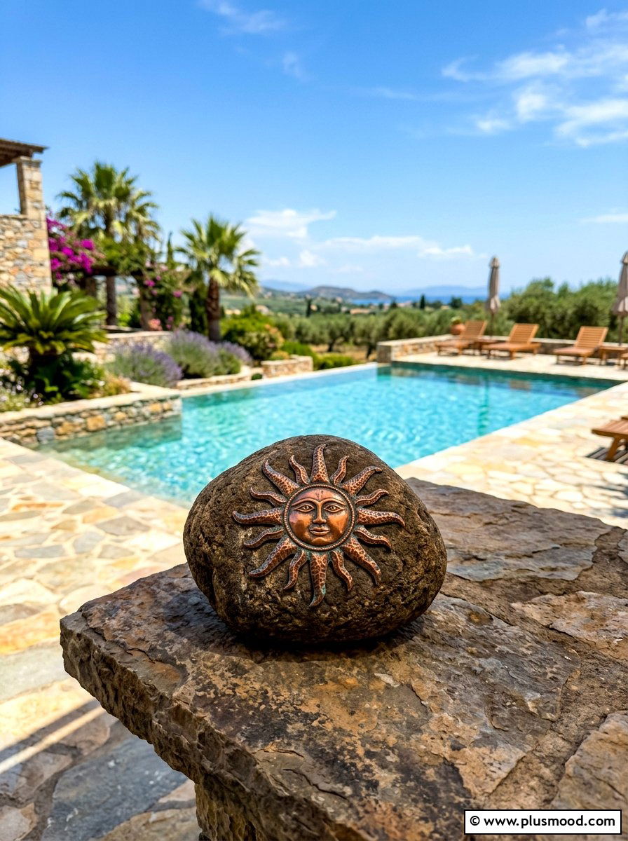 Copper Sun Symbol - 25 painted rock ideas with metallic paint