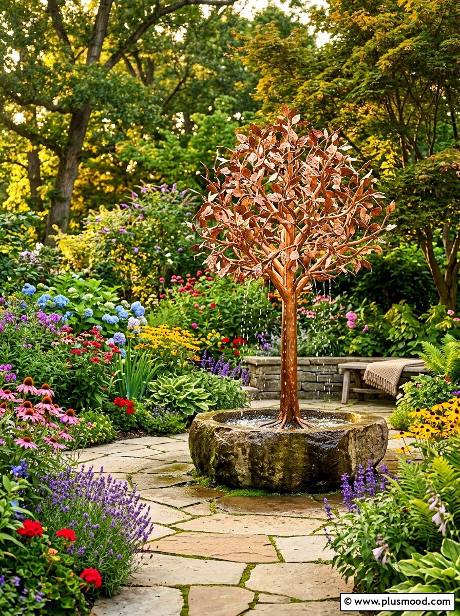 Copper Tree Fountain - 25 summer patio ideas with water feature