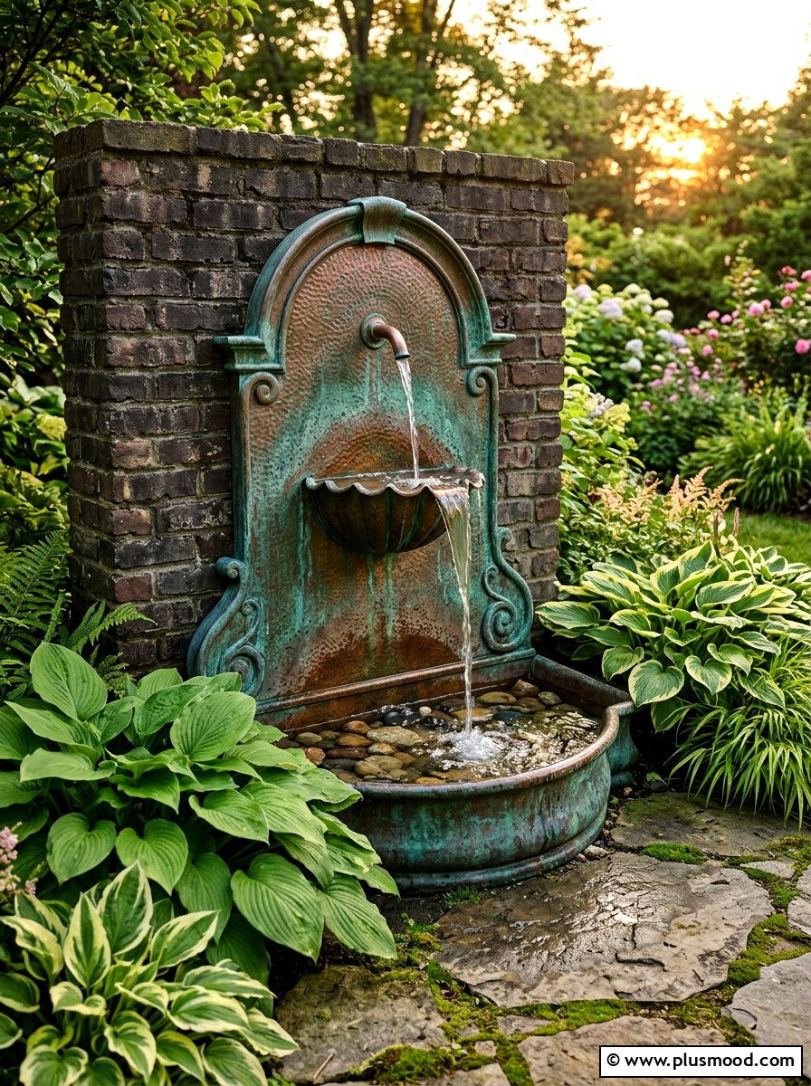 Copper Wall Fountain - 25 small backyard ideas with wall fountain
