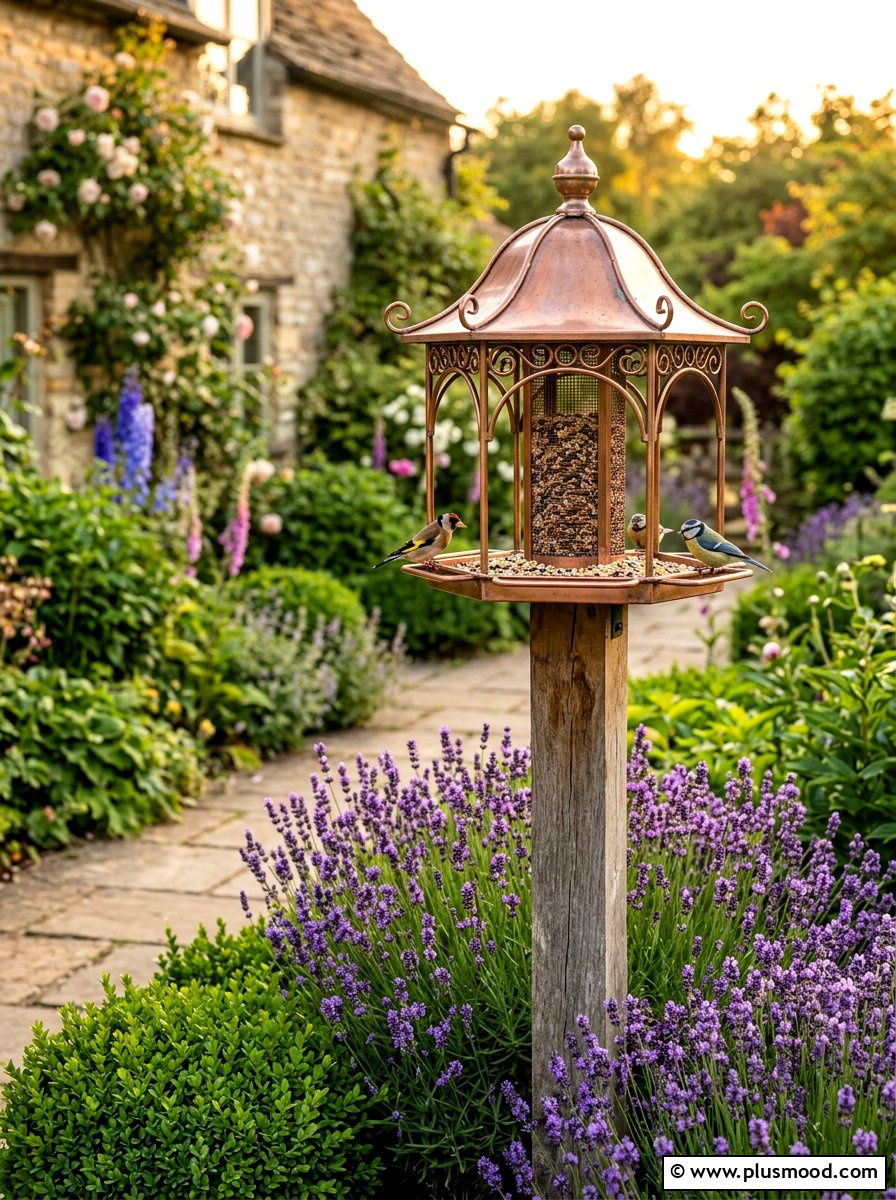 Copper bird feeder station - 25 small backyard ideas with bird feeders