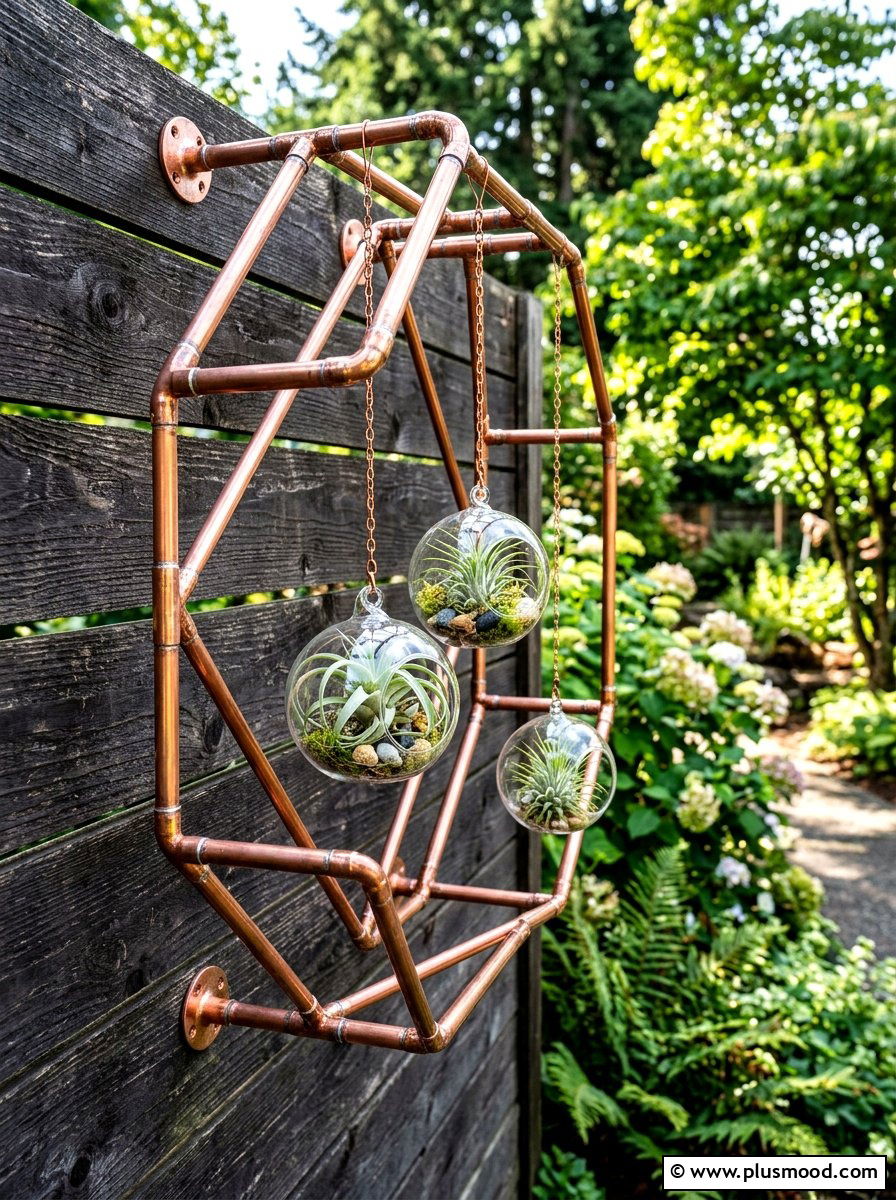 Copper pipe plant hanger - 25 summer backyard fence decor ideas
