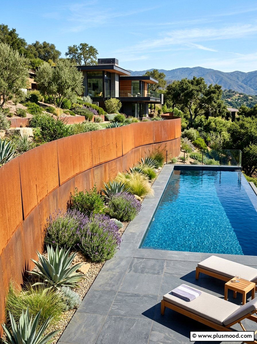 Cor Ten Steel Pool Wall - 25 pool landscaping ideas with retaining wall
