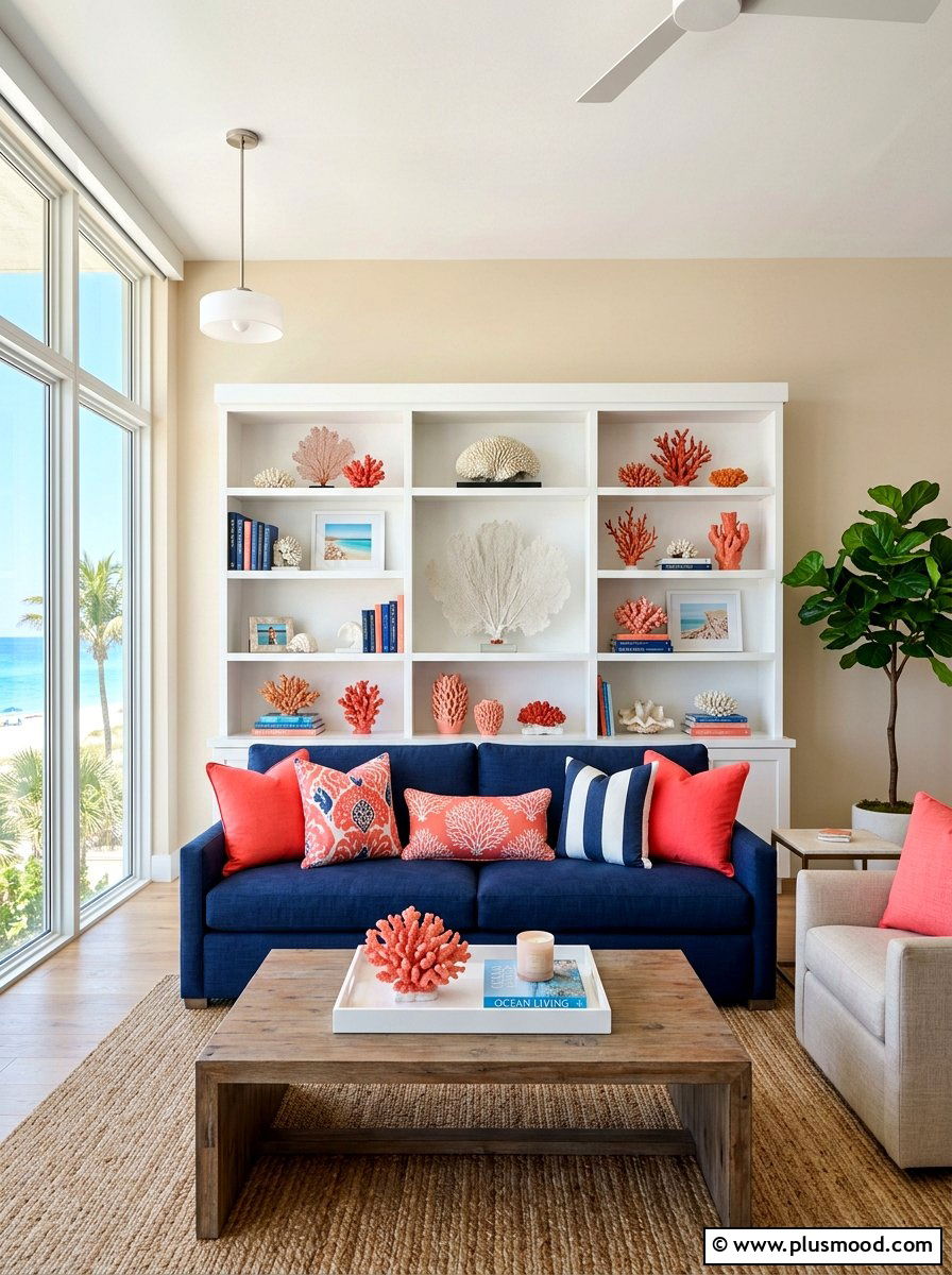Coral Accent Living Room - 25 summer nautical decor ideas for living room