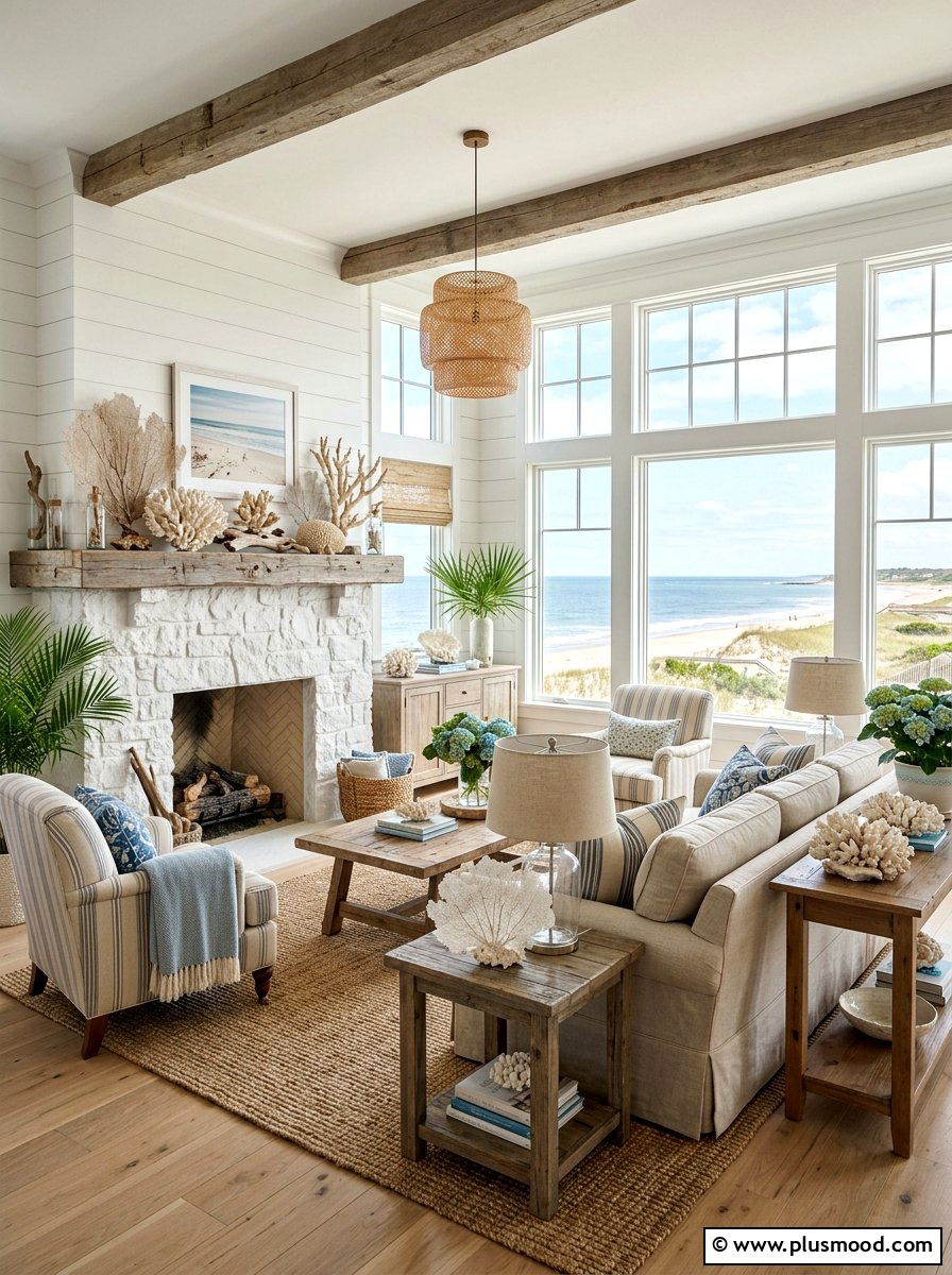 Coral Decor Living Room - 25 summer coastal farmhouse living room ideas