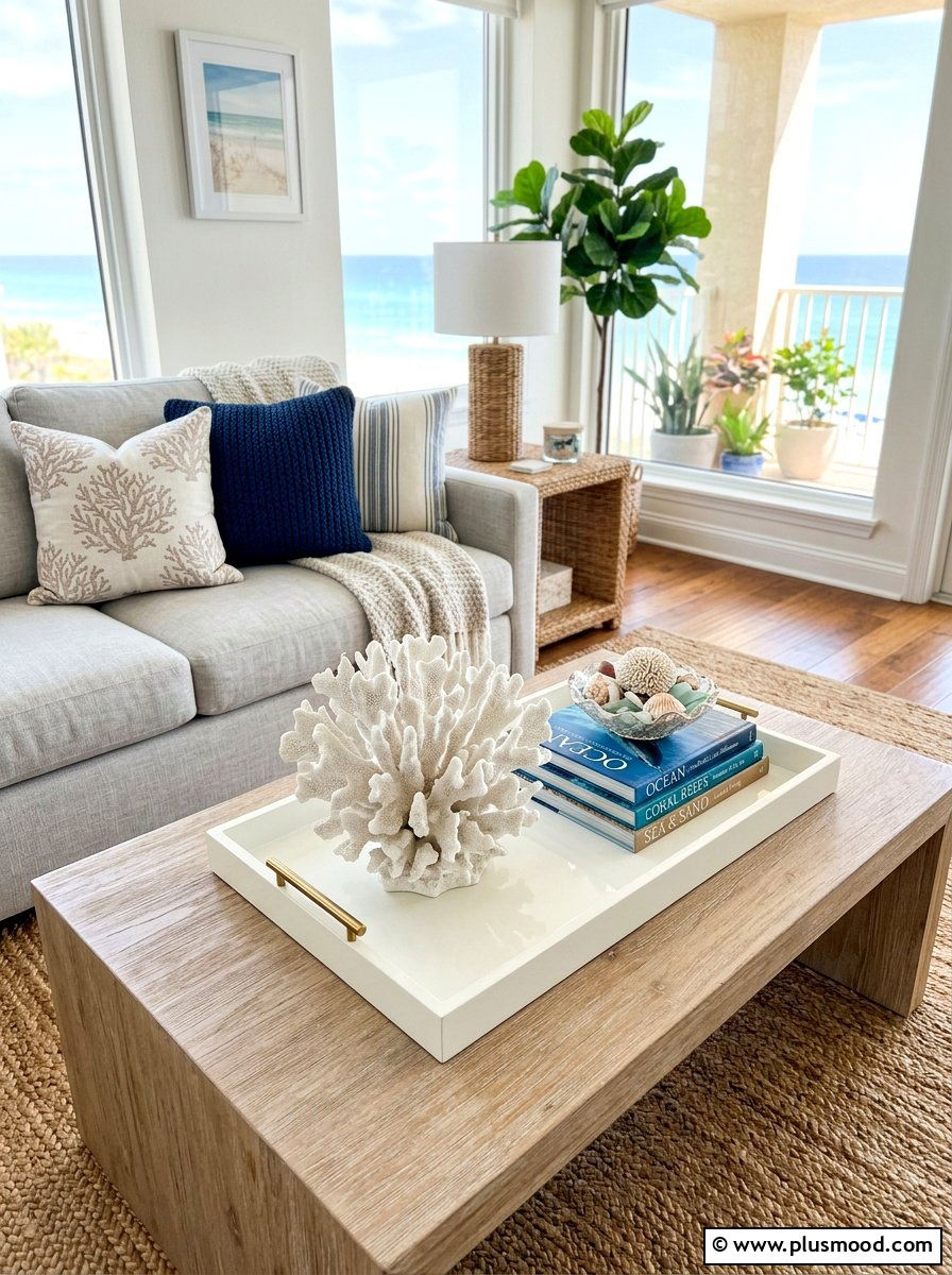 Coral Decorative Accents - 25 coastal summer living room ideas