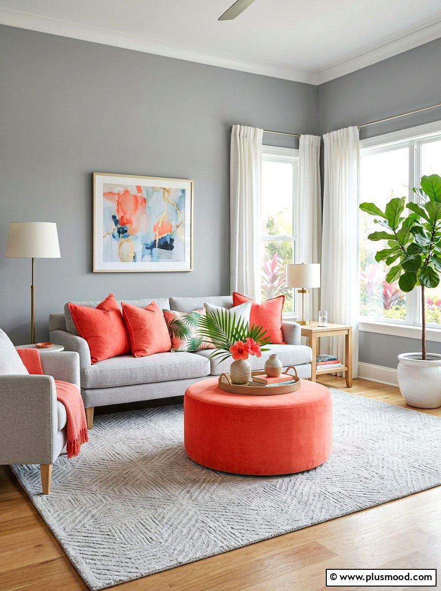 Coral Gray Living Room - 25 summer decor ideas for gray living room