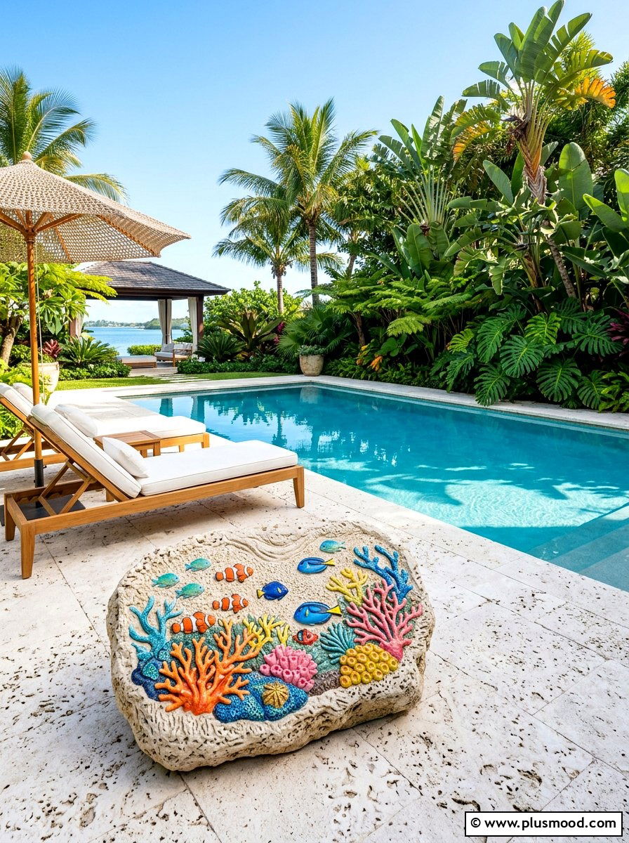 Coral Reef Stone - 25 painted rock ideas with fish design