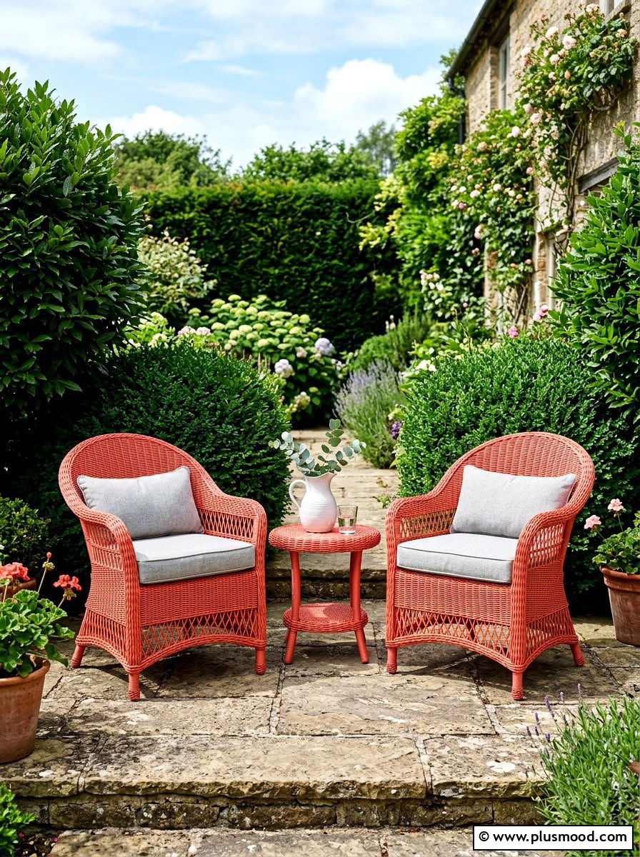 Coral Wicker Furniture - 25 summer colorful front porch ideas