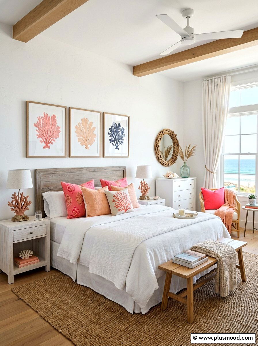 Coral accent coastal bedroom - 25 coastal summer bedroom ideas