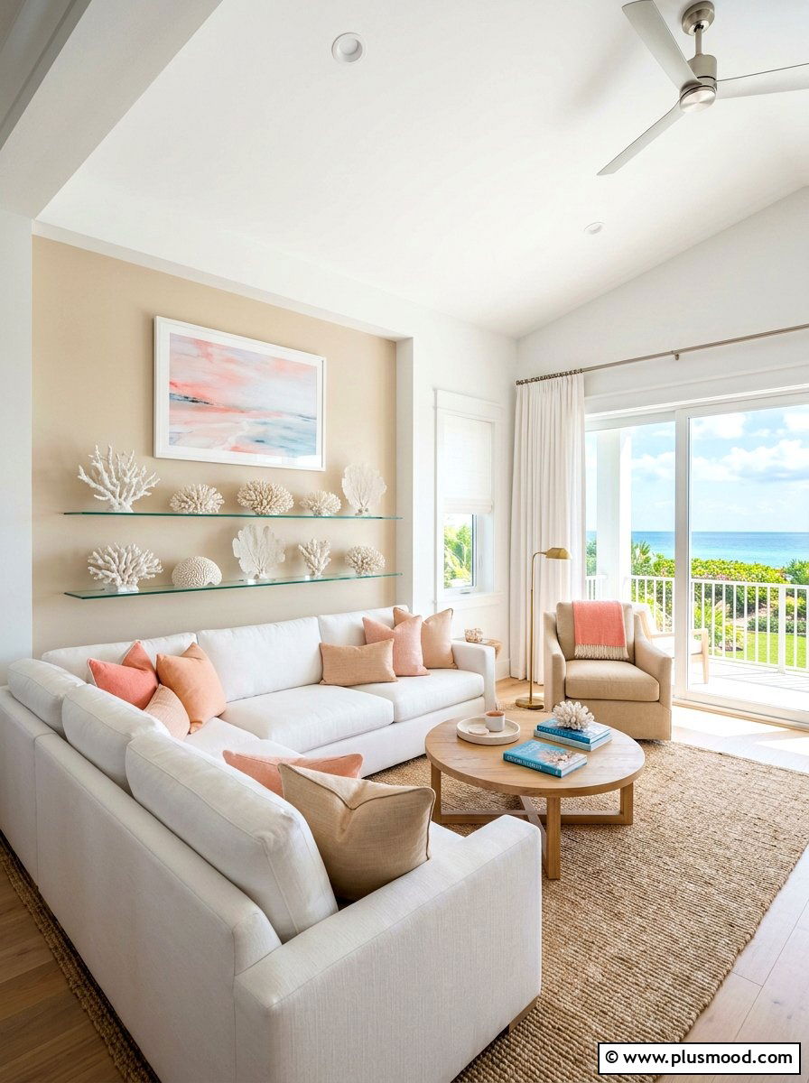 Coral accent living room - 25 beachy summer living room ideas