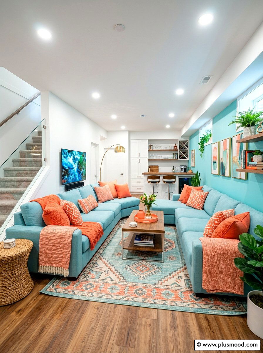 Coral and aqua basement - 25 summer coral and aqua decor ideas