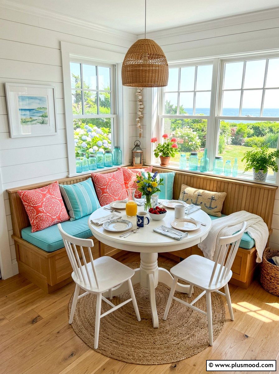 Coral and aqua breakfast nook - 25 summer coral and aqua decor ideas