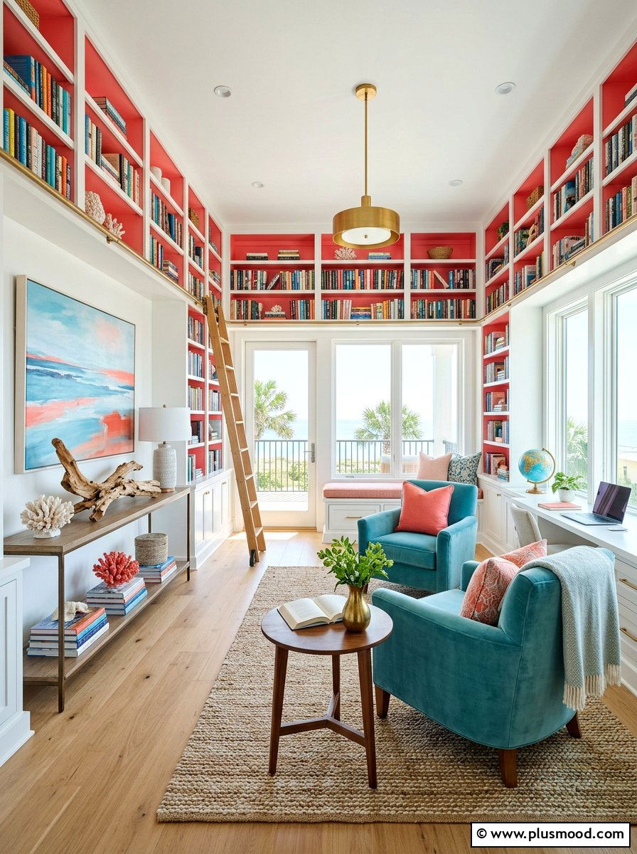Coral and aqua home library - 25 summer coral and aqua decor ideas