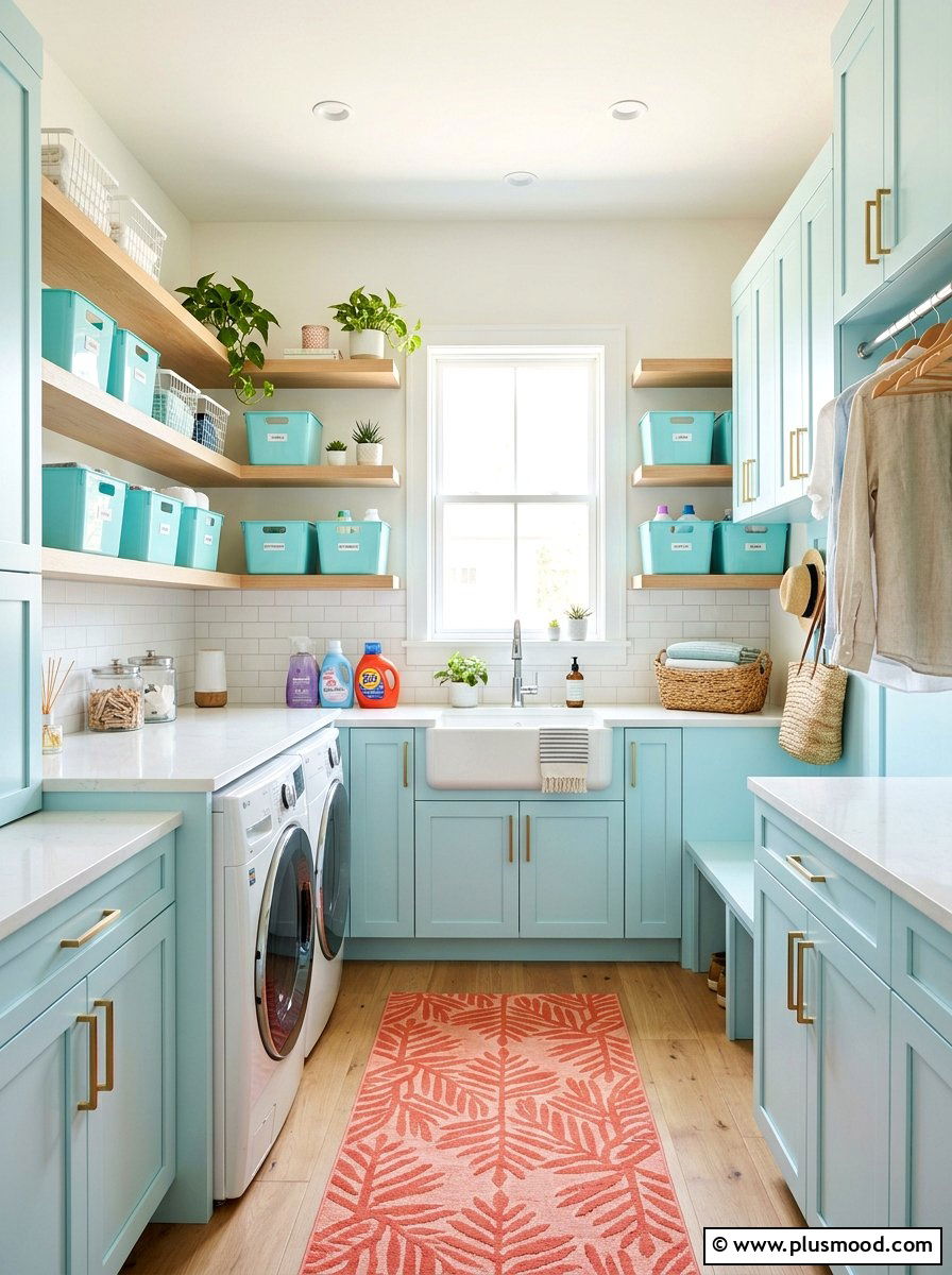 Coral and aqua laundry room - 25 summer coral and aqua decor ideas