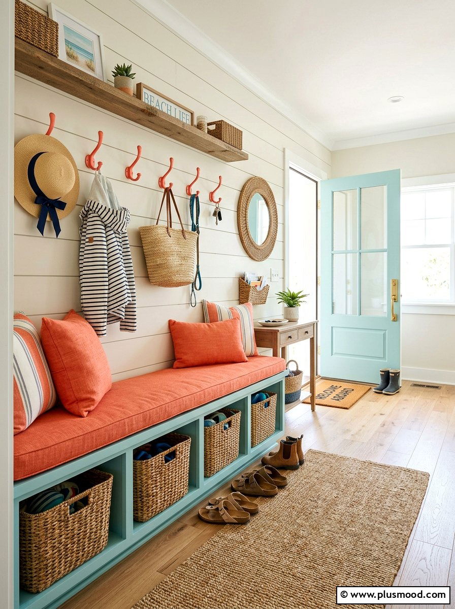 Coral and aqua mudroom - 25 summer coral and aqua decor ideas