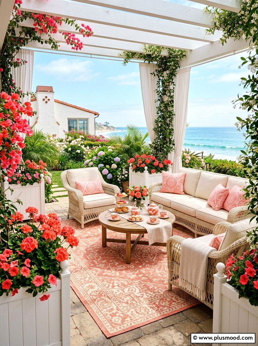 Coral and cream patio - 25 summer patio color ideas