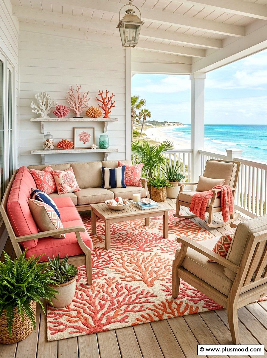 Coral motif coastal porch - 25 summer coastal porch ideas