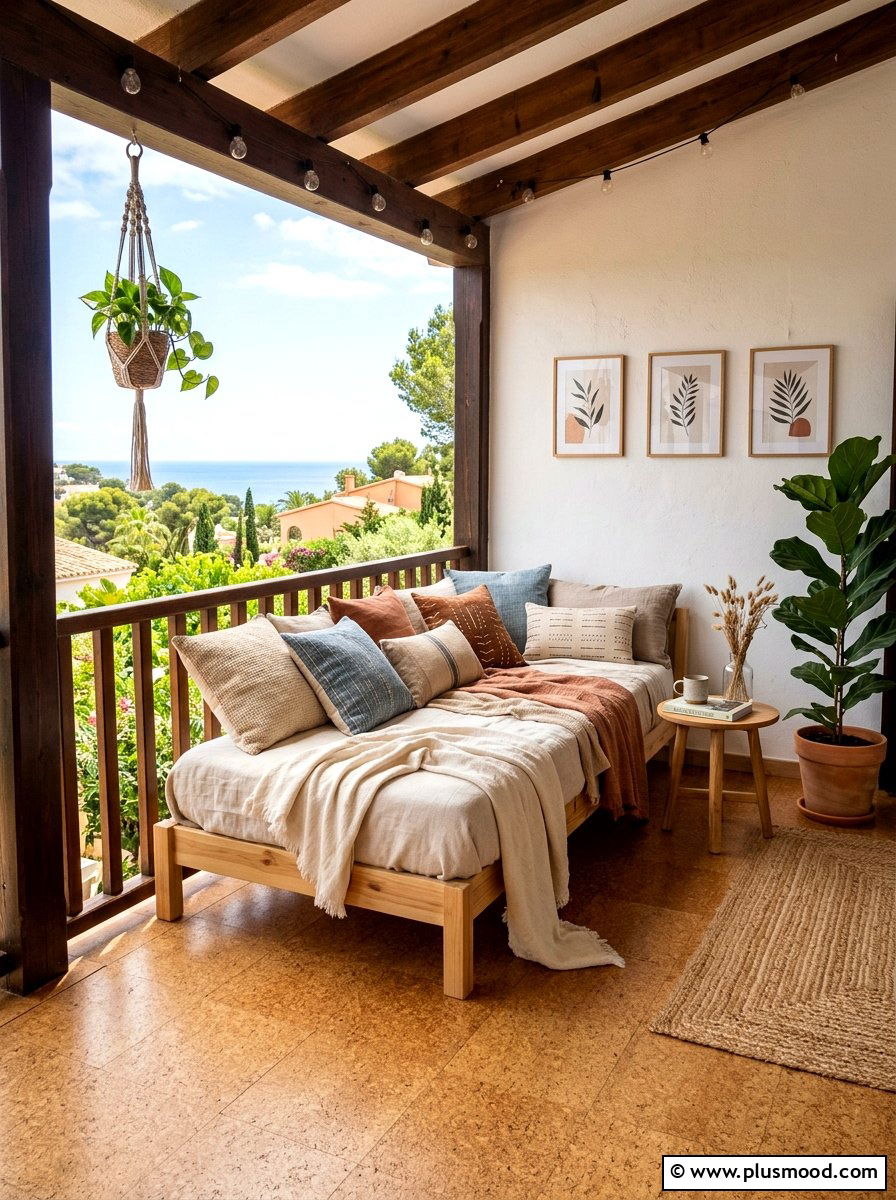 Cork floor tiles - 25 summer balcony floor decor ideas