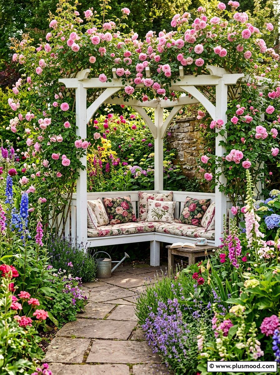 Corner Arbor Bench - 25 summer backyard cozy corner ideas