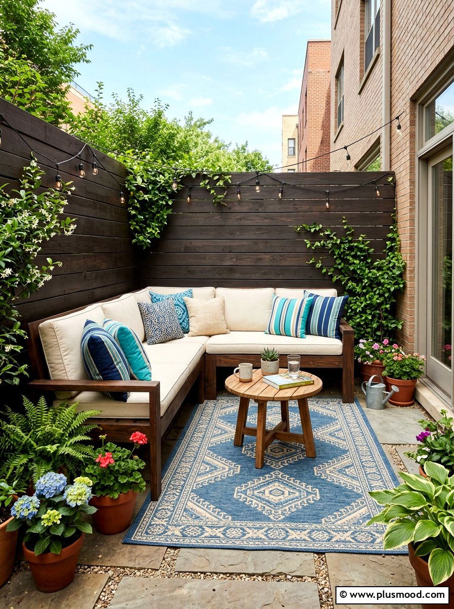 Corner Bench Seating - 25 small backyard ideas for apartments with fence