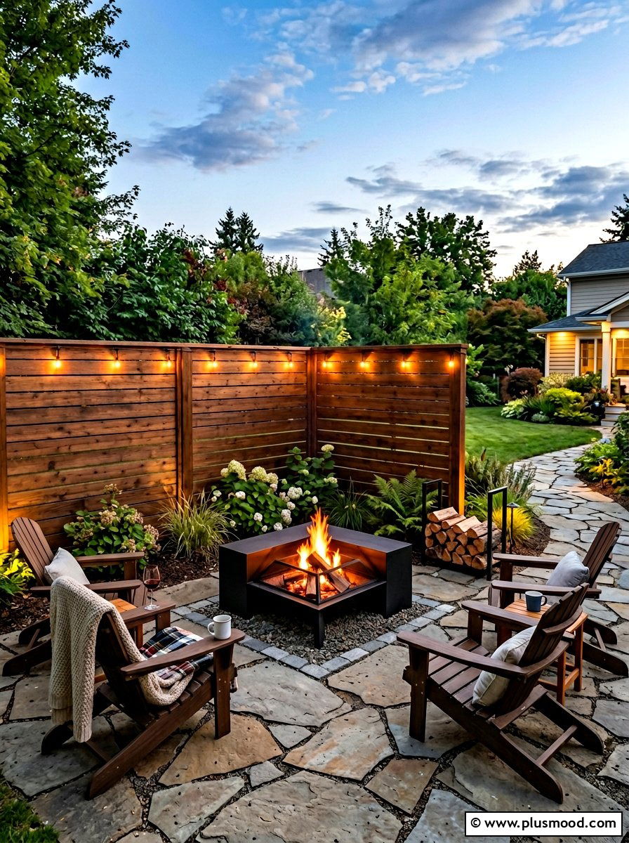 Corner Fire Pit Wood Fence - 25 small backyard ideas with wood fence