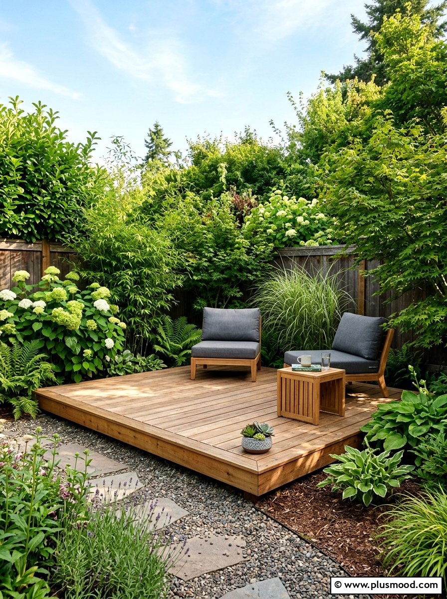 Corner Floating Deck - 25 small backyard ideas with raised patio