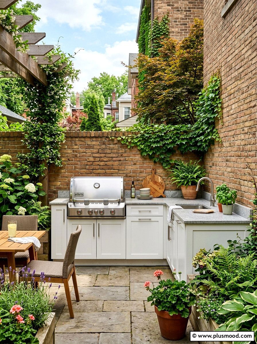 Corner Outdoor Kitchen - 25 small backyard ideas with outdoor kitchen