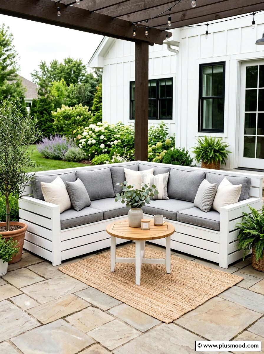 Corner Patio Bench - 25 small backyard ideas with patio