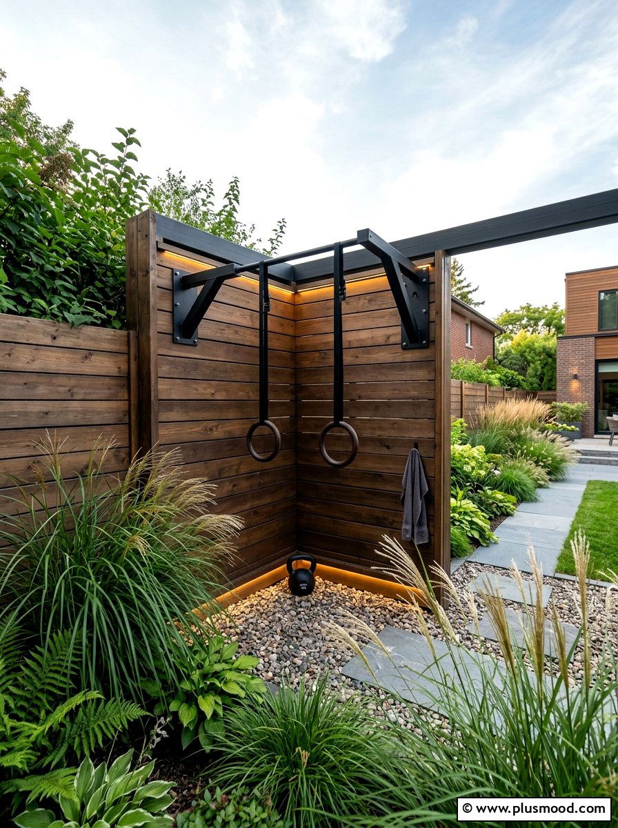 Corner Pull Up Bar - 25 small backyard ideas with outdoor gym