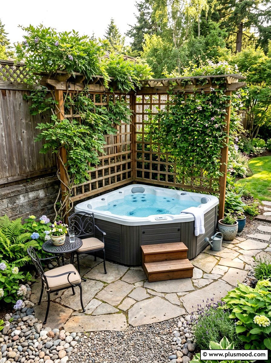 Corner Spa Placement - 25 pool landscaping ideas for hot tubs