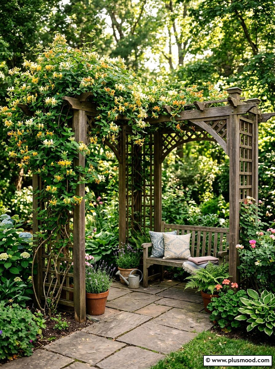 Corner Trellis With Vines - 25 small backyard ideas with yoga space