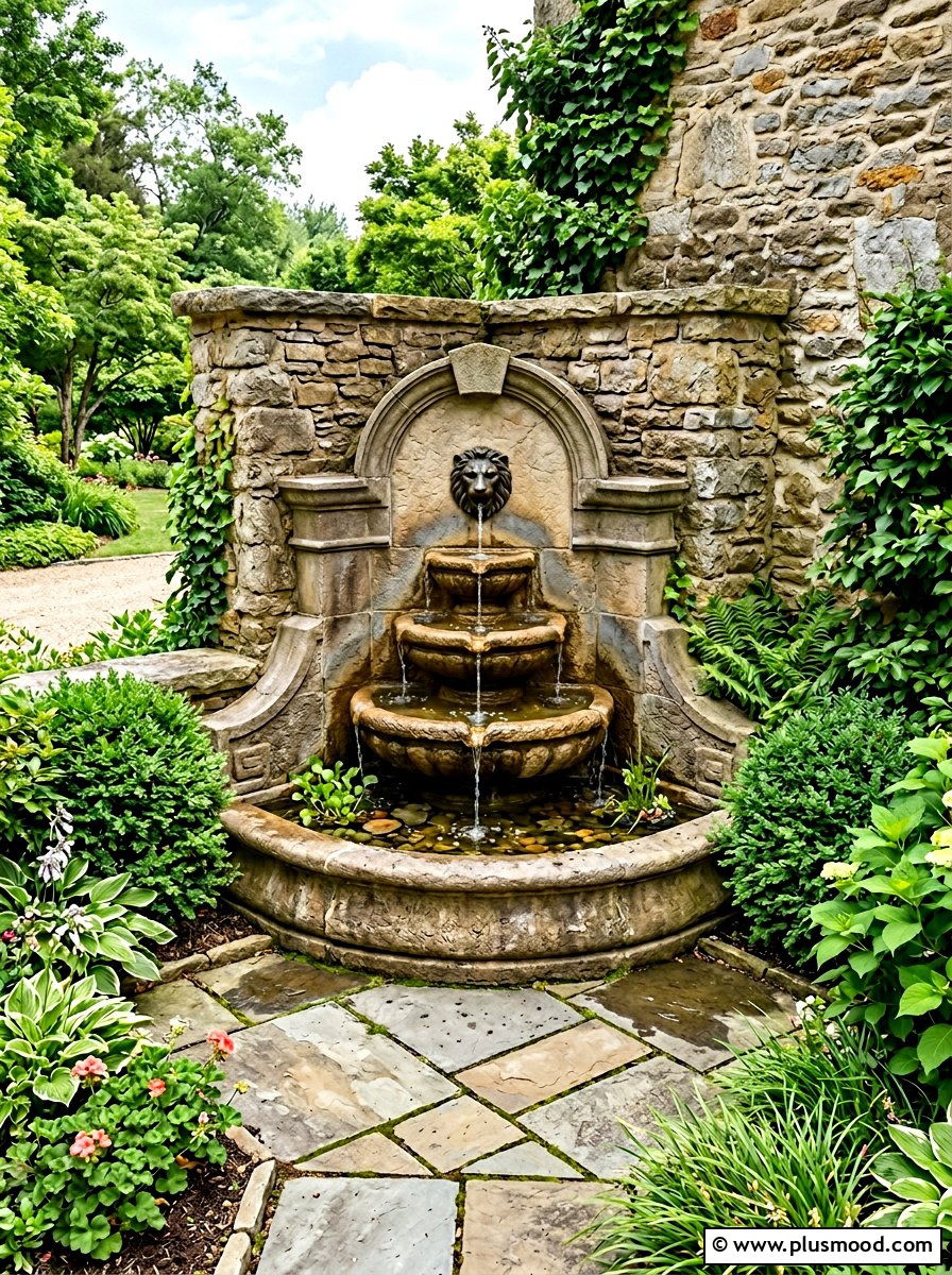 Corner Wall Fountain - 25 small backyard ideas with wall fountain