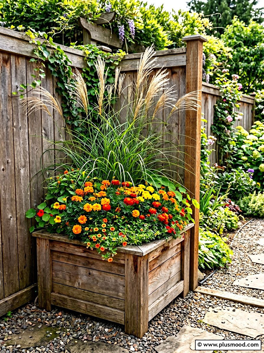 Corner Wooden Planter - 25 small backyard ideas with wooden planter