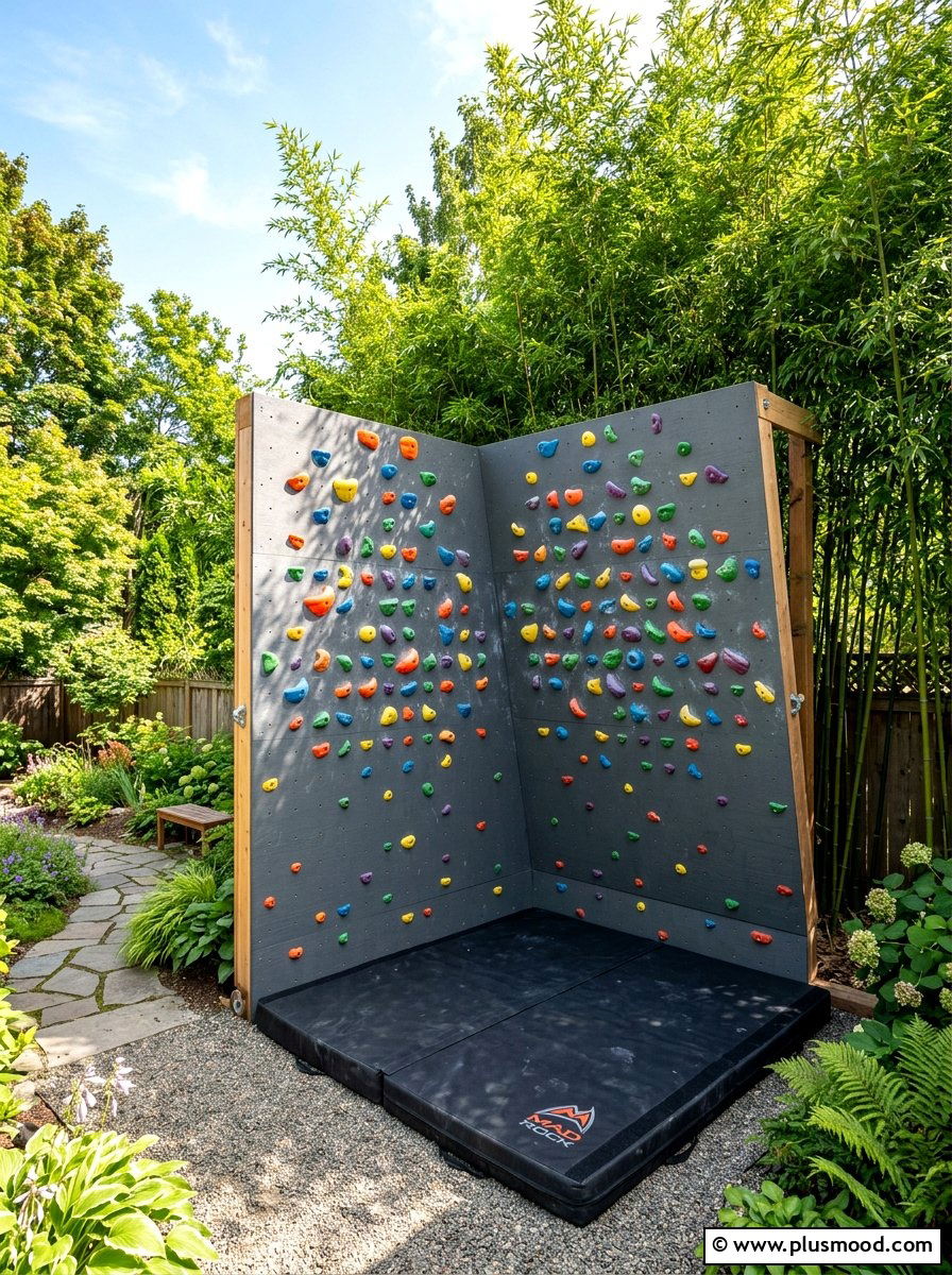Corner backyard bouldering wall - 25 small backyard ideas with climbing wall