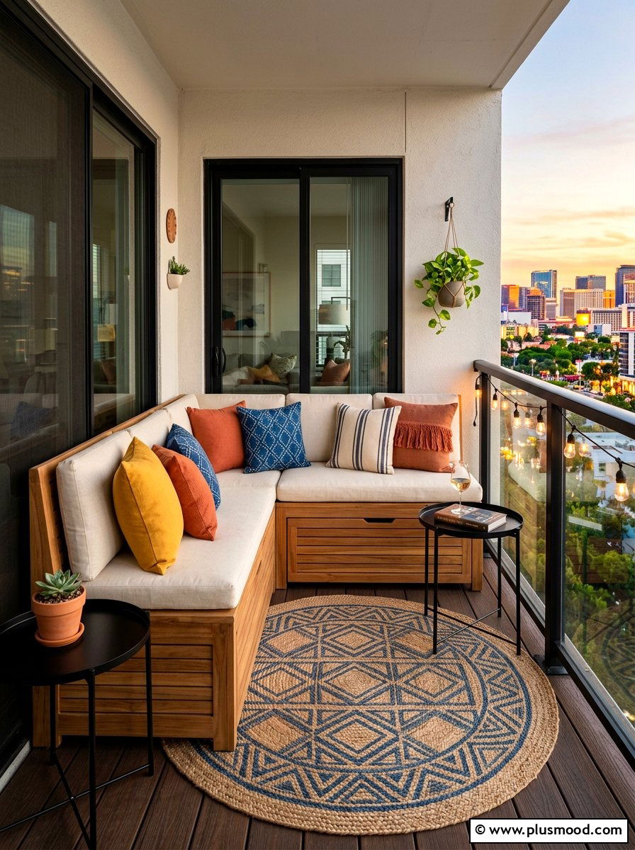 Corner bench - 25 summer balcony decor ideas