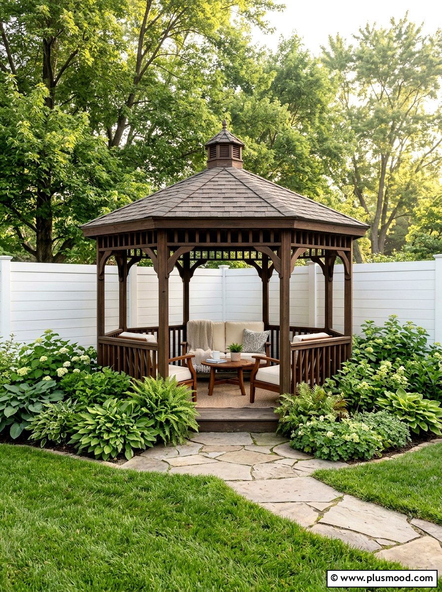 Corner gazebo placement - 25 small backyard ideas with gazebo