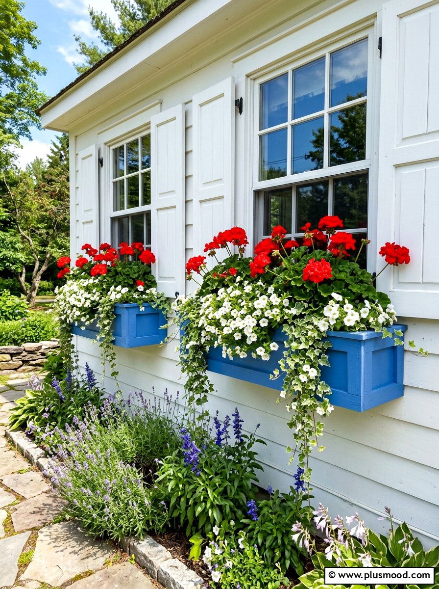 Cornflower Blue Window Box - 25 summer blue planter styling ideas