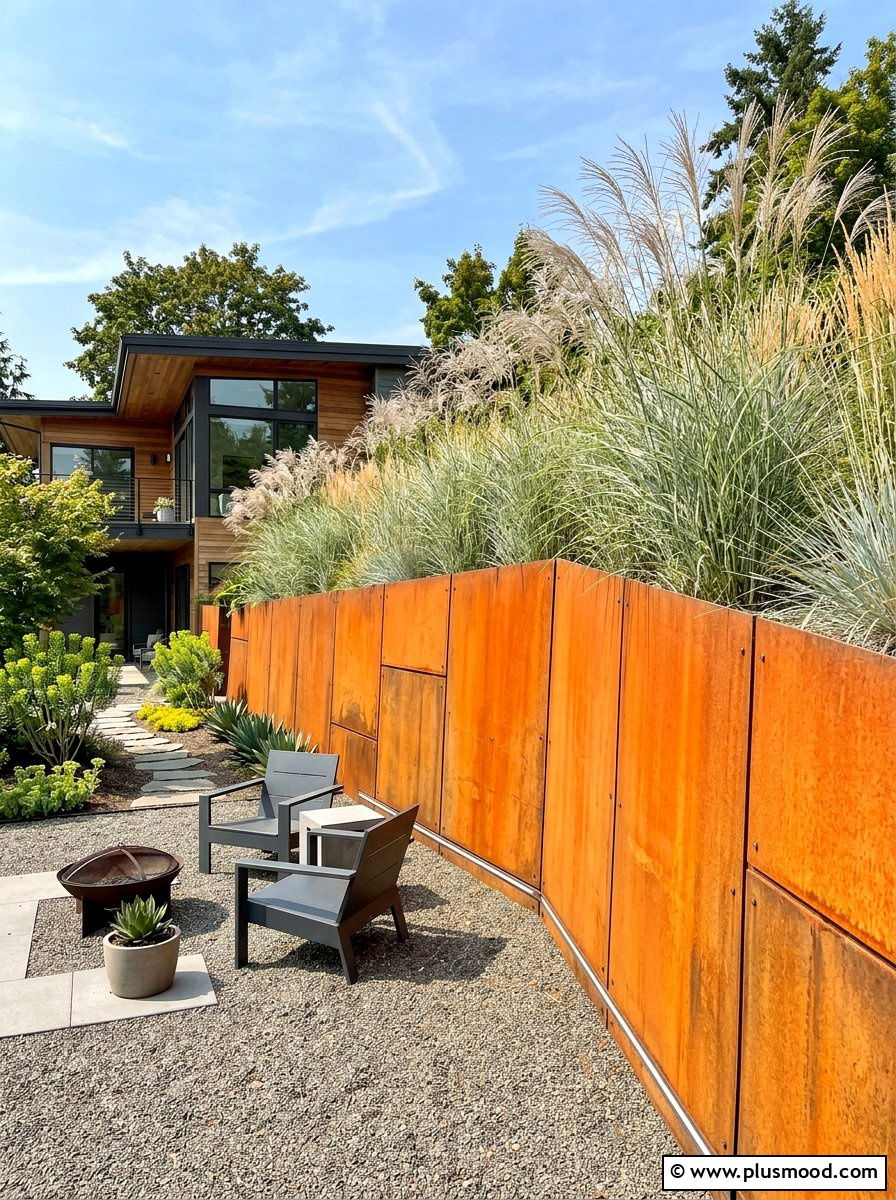 Corten Steel Garden Wall - 25 summer retaining wall landscaping ideas