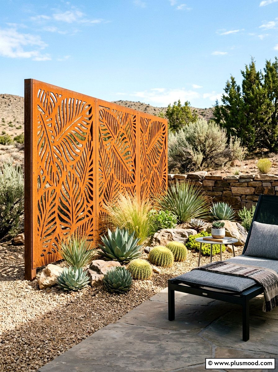 Corten Steel Privacy Screen - 25 small backyard ideas with privacy screen