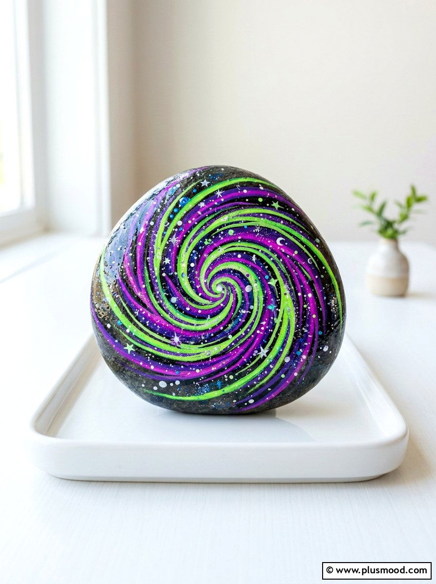 Cosmic swirl rock painting - 25 painted rock ideas with galaxy design
