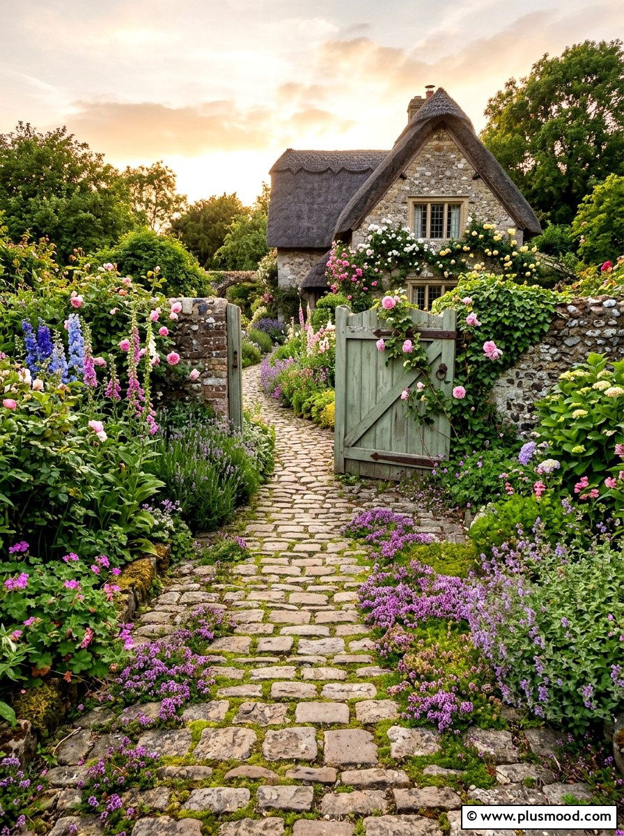 Cottage Cobblestone Walkway - 25 small backyard ideas with cobblestone
