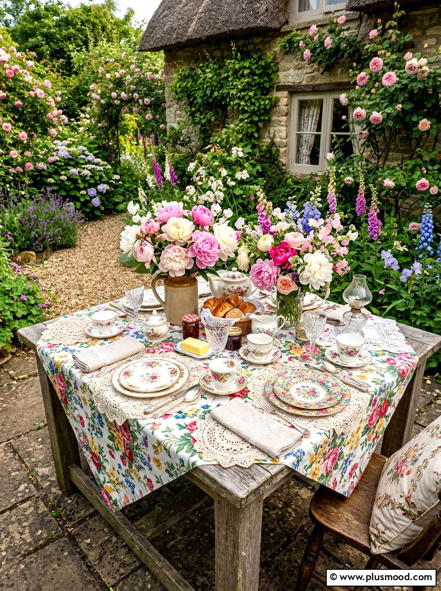 Cottage Floral Table - 25 summer outdoor buffet ideas