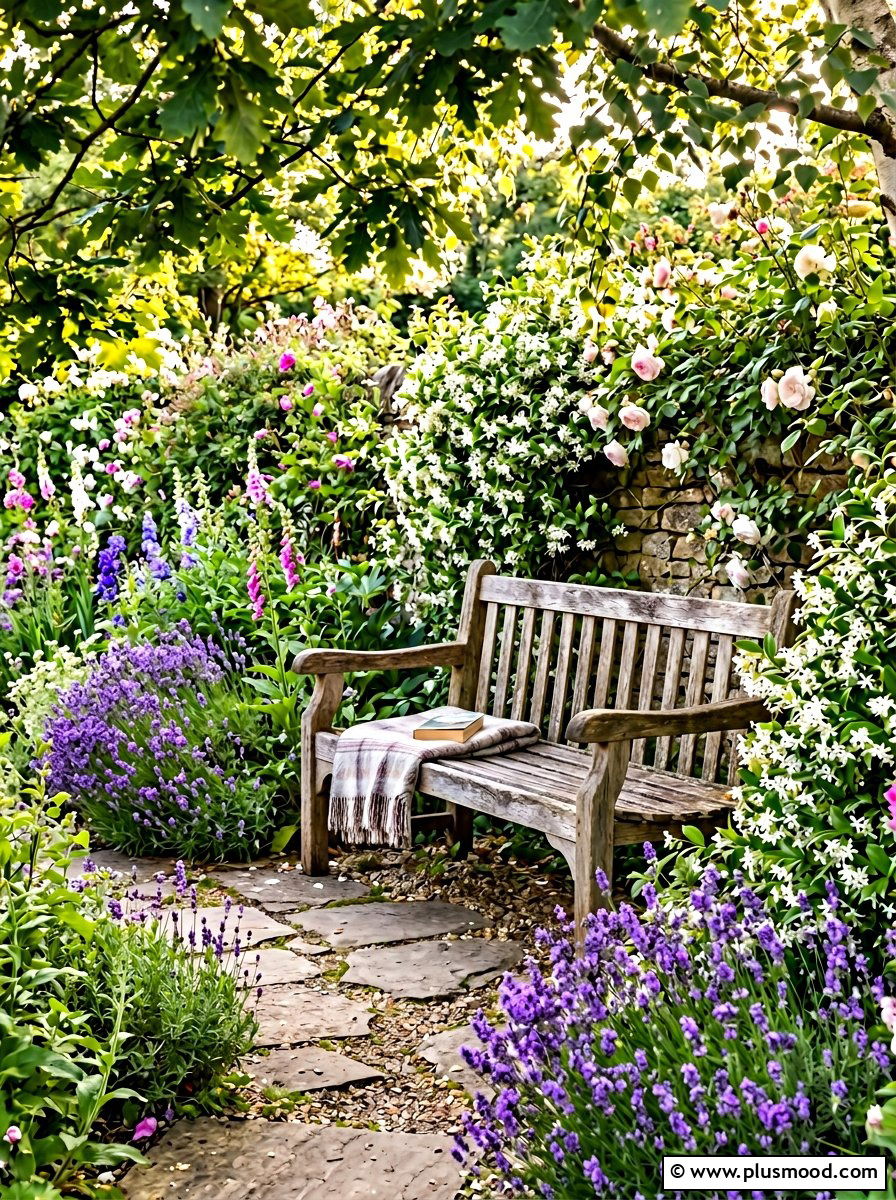 Cottage Garden Rustic Bench - 25 summer cottage garden ideas