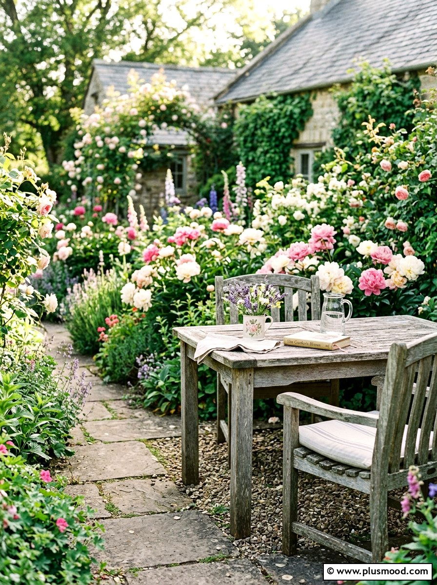 Cottage Style Garden Table - 25 small backyard ideas with dining area